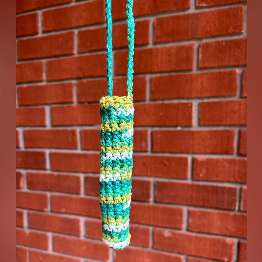 Crochet Green Striped Lanyard Carrying Case